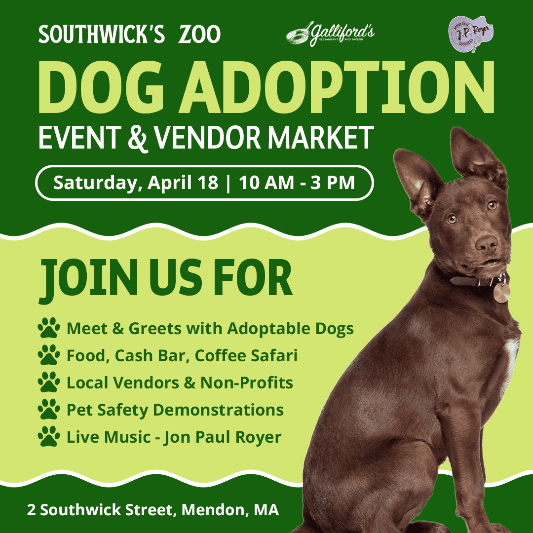 Dog Adoption Event and Vendor Market at Southwick's Zoo and Galliford's Tavern on April 18, 2026