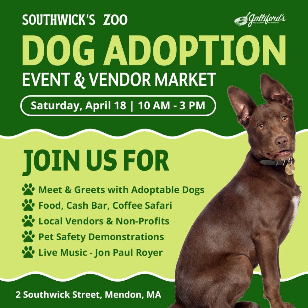 Dog Adoption Event and Vendor Market at Southwick's Zoo and Galliford's Tavern on April 18, 2026