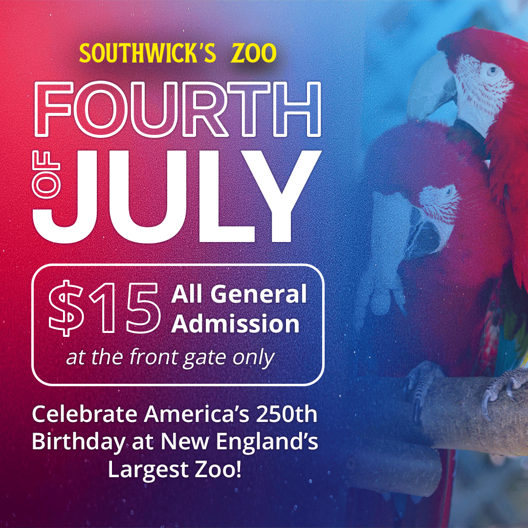 Fourth of July at Southwick's Zoo featuring $15 general admission