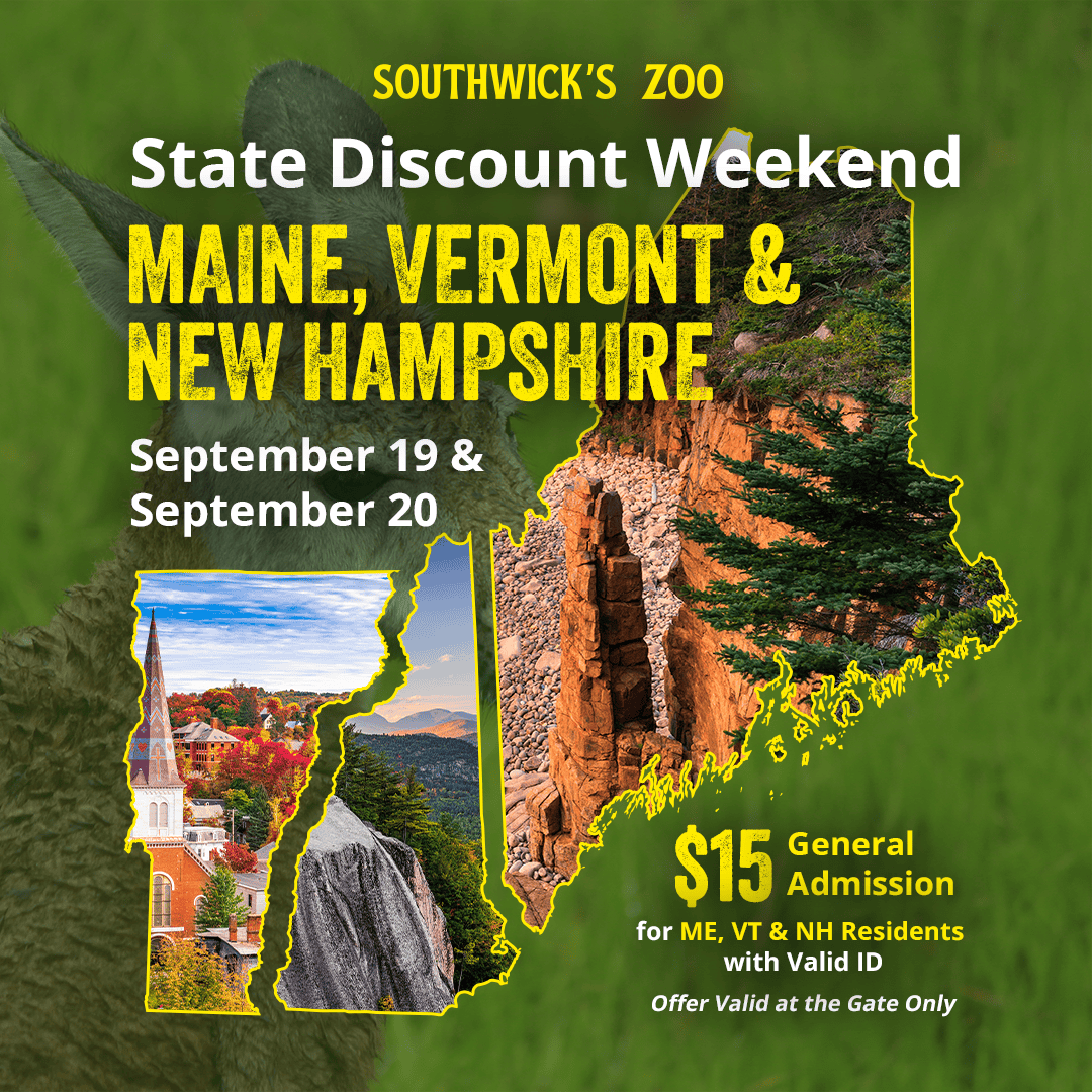 ME, VT & NH State Discount Weekend at Southwick's Zoo, $15 admission for ME, VT & NH residents